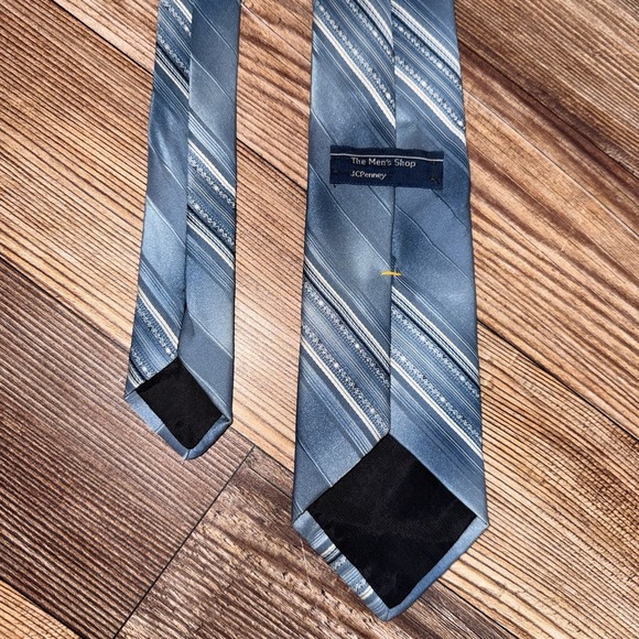 Vintage 70s JC Penney 3 Piece Suit Sport Coat Vest Tie Mens 40L Blue Stripe - Picture 7 of 12